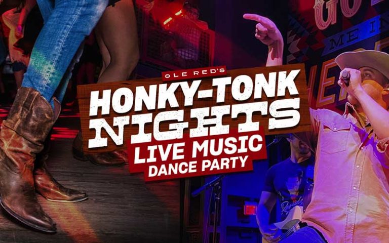 ole red honky tonk nights live music dance party graphic with boots singer