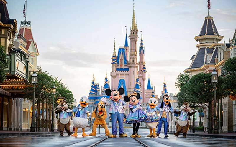 walt disney world 50th anniversary celebration with mickey and minnie characters main street usa magic kingdom