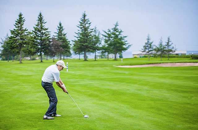 golfer on pga tour swings iron on fairway for florida sports page