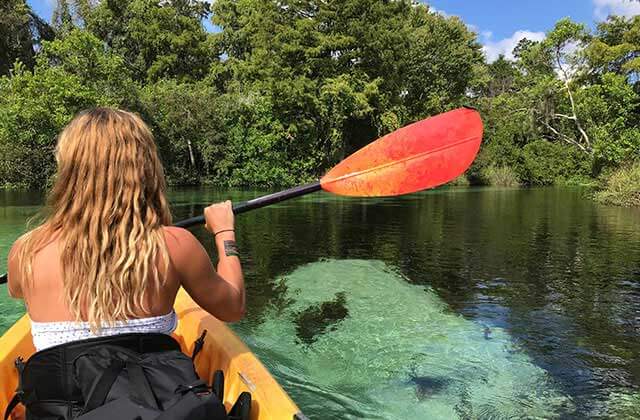 woman kayaking in fresh water springs for florida sports page