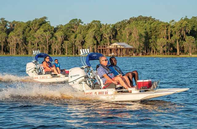 catboat escapes clermont catamaran boats speeding across lake