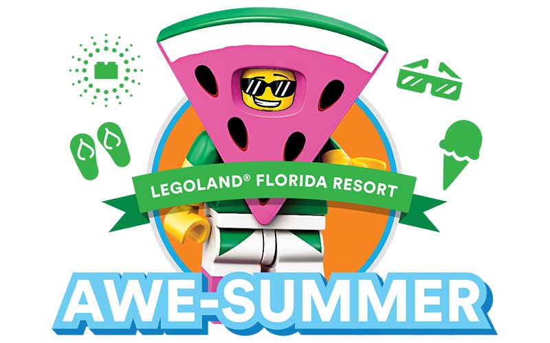 logo with lego figure in watermelon costume for awe summer at legoland florida