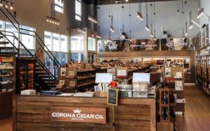 interior of store with wood decor and shelves at corona cigar company sarasota