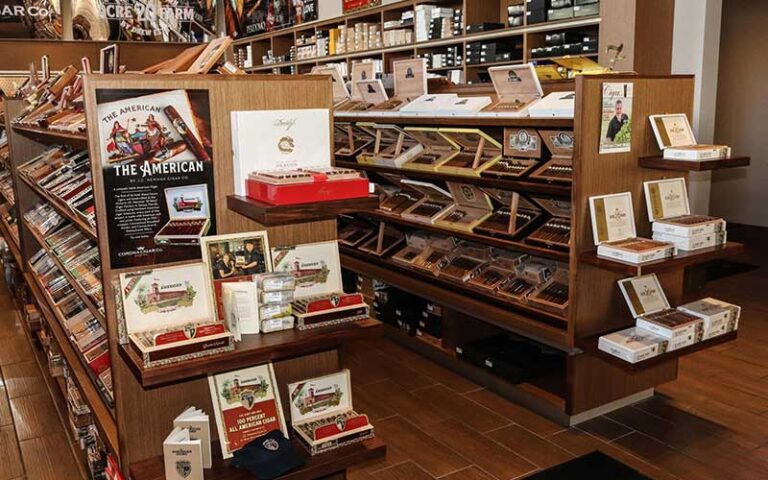 store interior shelf rows with cigars in boxes at corona cigar company sarasota