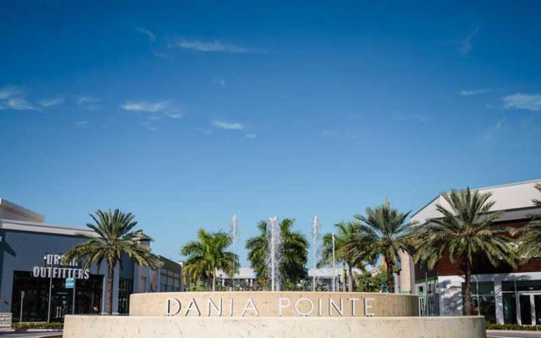 exterior dania pointe sign fountain at dania pointe fort lauderdale