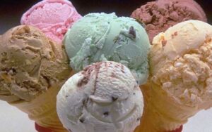 six different flavors of ice cream cones at old town ice cream company