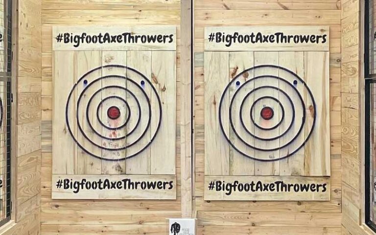 two wooden wall target areas at bigfoot axe throwing and rage room