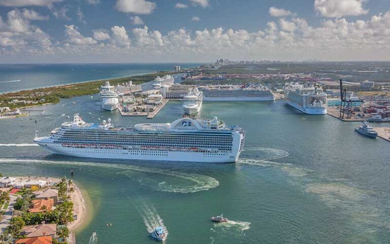 aerial of cruise ship departing at port everglades ft lauderdale