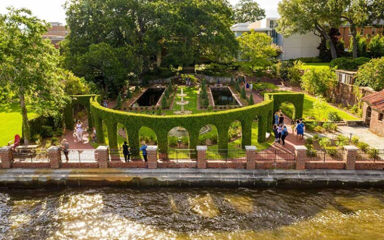 aerial view of waterfront gardens with archways at cummer museum of art and gardens jacksonville