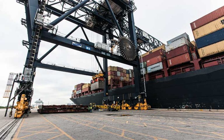 cargo ship docked with container crane at port everglades ft lauderdale