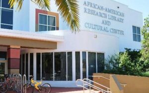 front exterior of building with bike rack at african american research library cultural center ft lauderdale