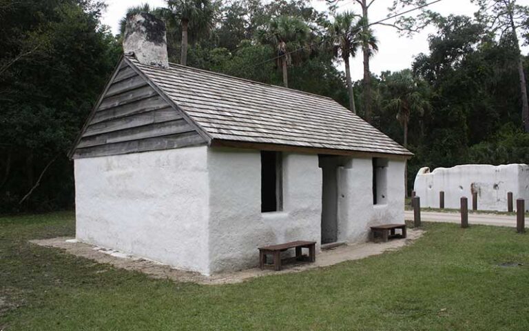 small house with stucco walls and shingled roof open entry at kingsley plantation jacksonville