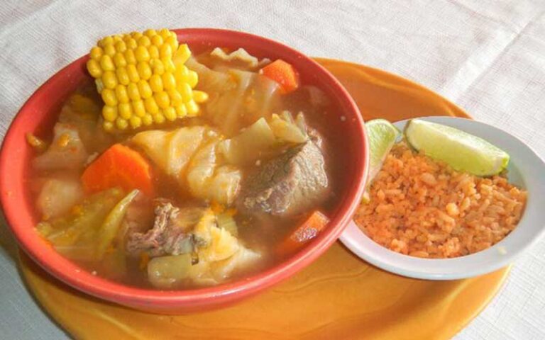 soup with corn cob and rice with lime at casita tejas homestead