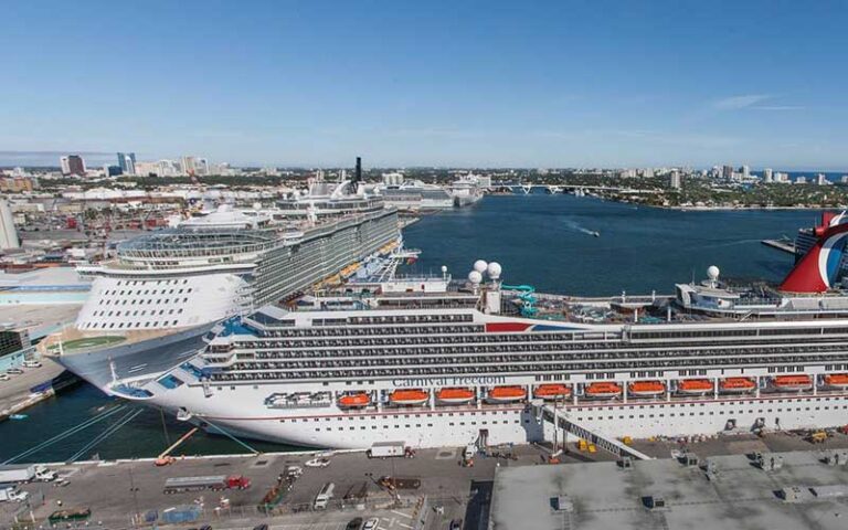 two big cruise ships docked at right angles at port everglades ft lauderdale