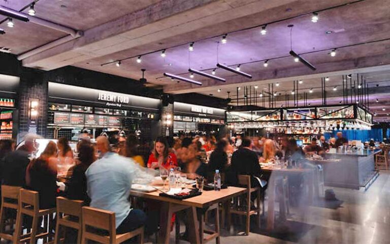 bustling dining area in food court style at time out market miami