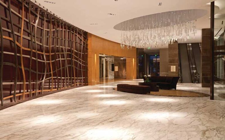 chic design lobby with lattice wall art at jw marriott marquis miami