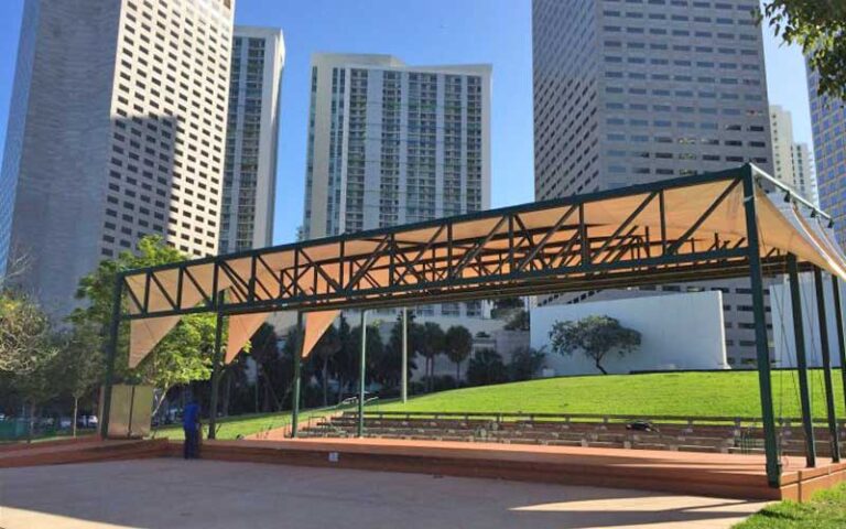 covered area for events with bleacher seating at bayfront park miami