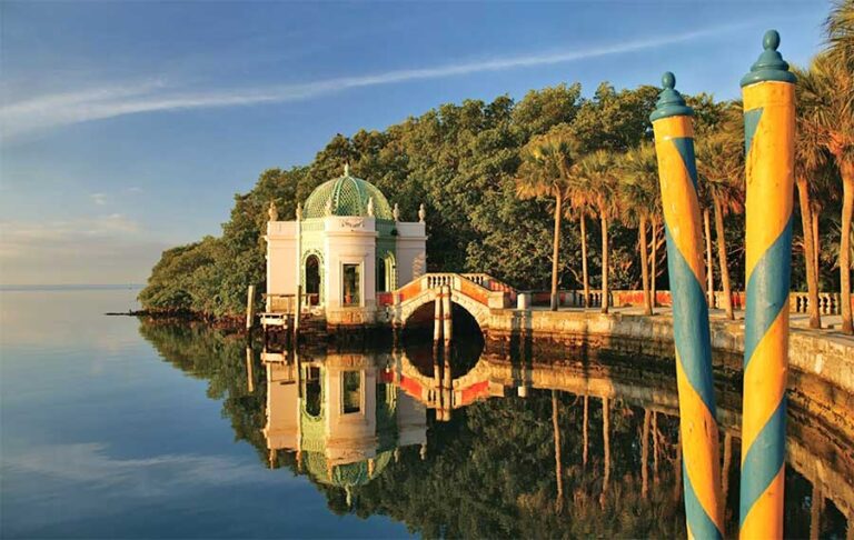 gazebo along bay with garden path at vizcaya museum gardens miami