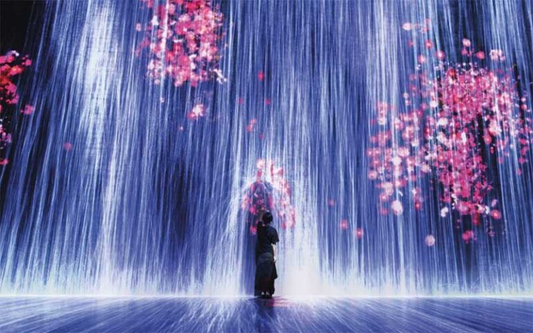 interactive blue lights appear like rain at superblue miami