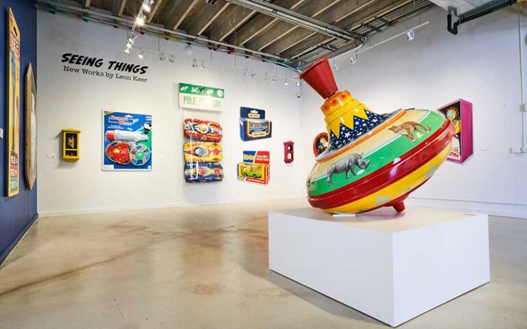 interior exhibit space with toy top sculpture at wynwood walls miami