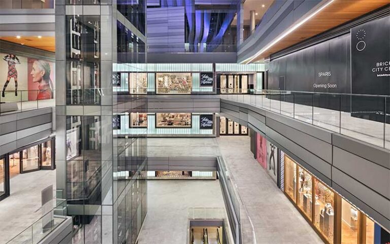 mall interior multi level with saks fifth avenue store and elevators at brickell city centre miami