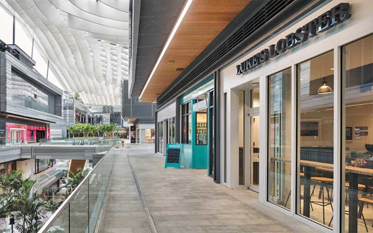 mall interior with storefronts and atria at brickell city centre miami