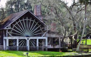 millhouse with water wheel at de leon springs state park