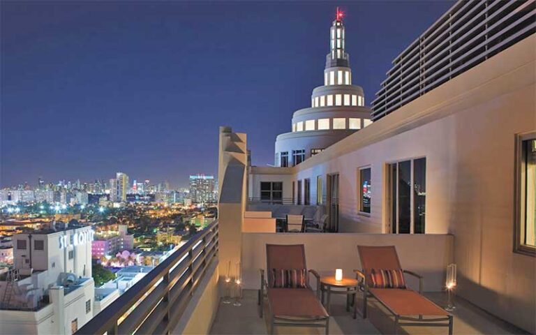 rooftop view with south beach lights at loews miami beach hotel