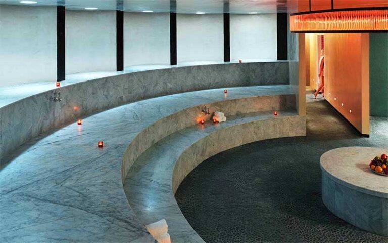 rounded sauna with fruit bowl in spa at the standard spa miami beach