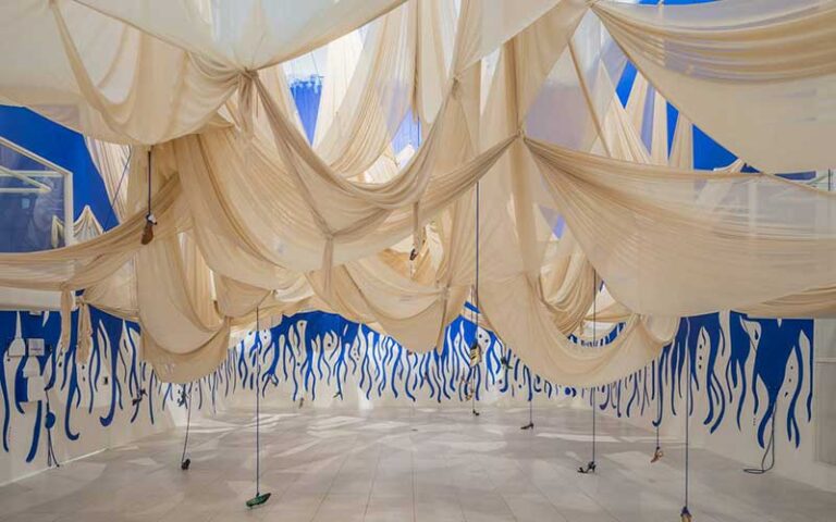 art installation with room of curtains at moca museum of contemporary art jacksonville