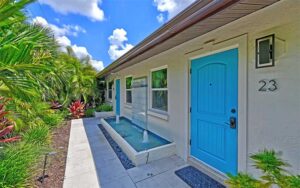 blue unit doors with fountains at siesta key palms resort sarasota