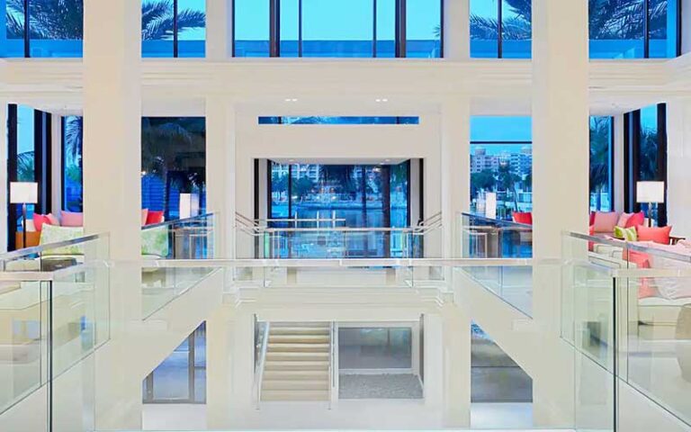 chic white and blue lobby at hyatt regency sarasota