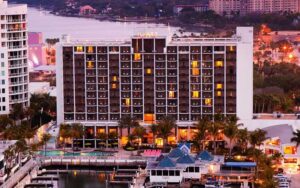 dusk exterior aerial of hotel at hyatt regency sarasota