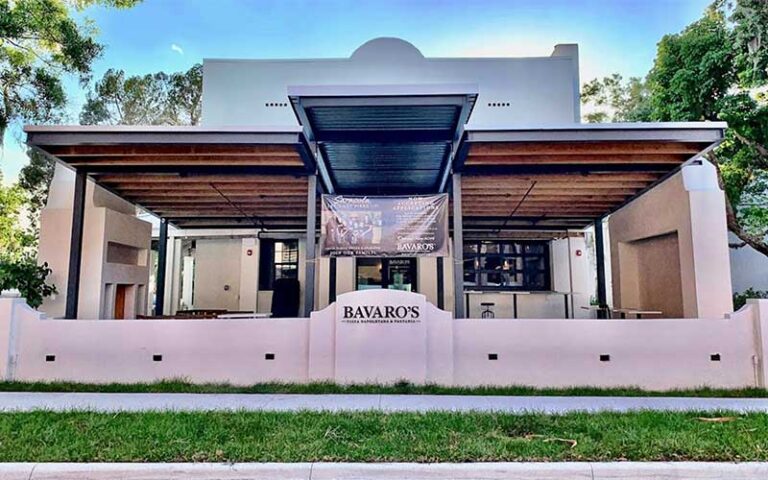 front exterior in daytime with trees at bavaros pizza sarasota