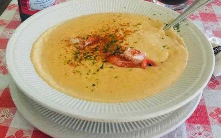 lobster bisque soup in bowl at lobster pot sarasota