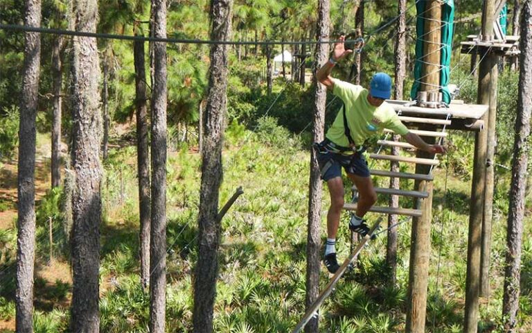 man balancing on rope line at treeumph adventure course bradenton