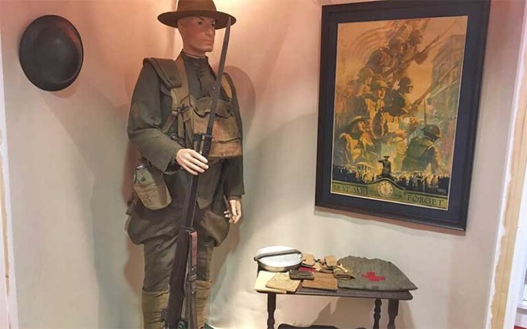 manekin in soldier uniform with historic exhibit at mandarin museum and historical society jacksonville