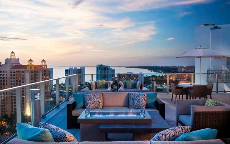 rooftop seating with downtown and bay view at westin sarasota