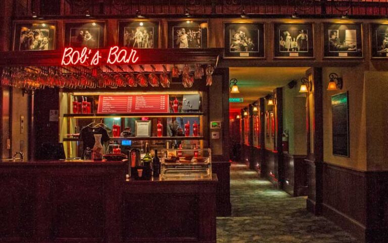 snack stand in foyer with bobs bar sign at florida studio theatre sarasota