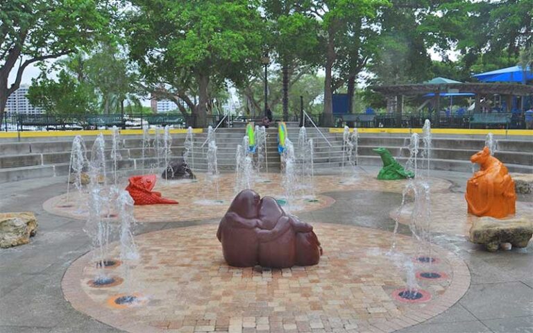 splash pad with primary color art pieces at bayfront park sarasota