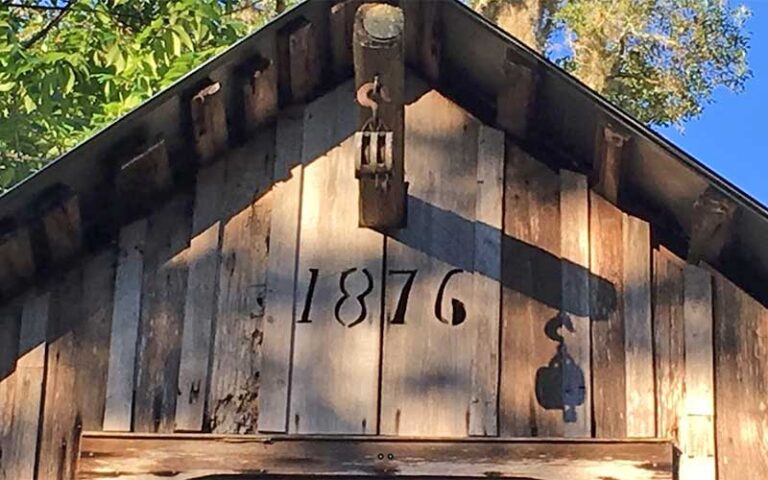 top gable of barn with 1876 date etched at mandarin museum and historical society jacksonville
