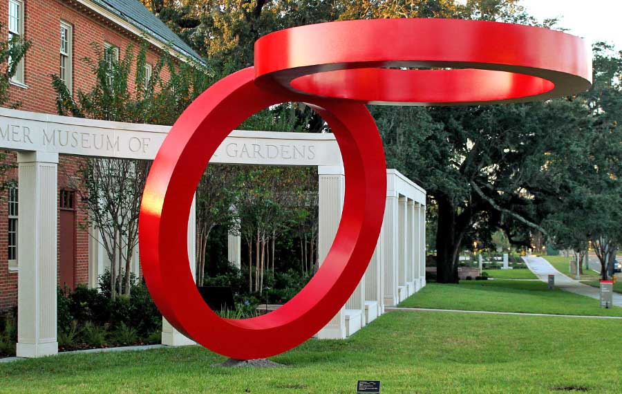 two red rings sculpture at cummer museum of art gardens jacksonville