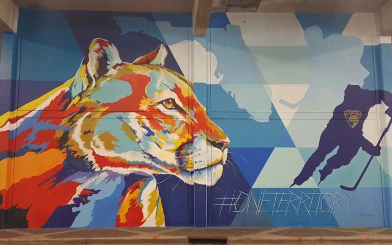 panther and hockey player art mural on underpass wall at riverwalk fort lauderdale