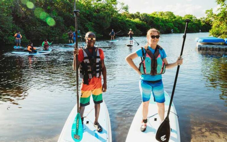 two stand up paddle boarders on waterway at hugh taylor birch state park fort lauderdale