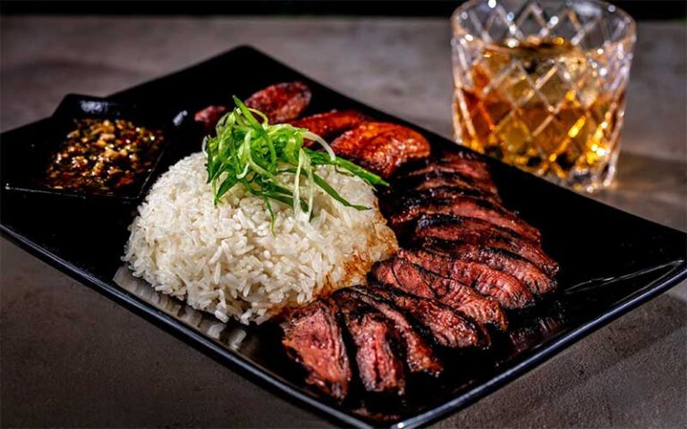 asian steak and rice dinner with drink at casa sensei ft lauderdale