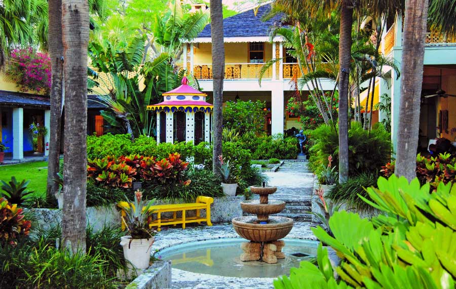 lush garden with fountain and pagoda bonnet house ft lauderdale