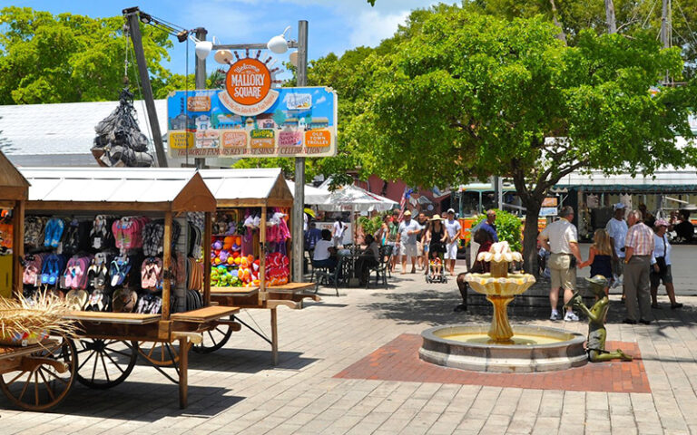 outdoor market stalls and fountain at mallory square key west