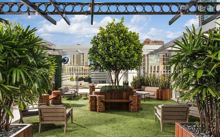 rooftop patio with trees and shrubbery at rooftop 1wlo ft lauderdale