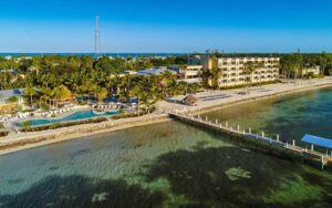 aerial view of ocean front property with pool and dock at cheeca lodge spa islamorada