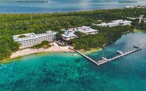 aerial view of resort with beach and dock at bakers cay resort key largo